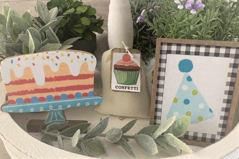 Set of 5 Birthday Tiered Tray Fillers /rustic Farmhouse Etsy