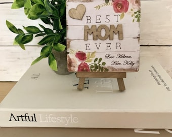 Mothers Day Personalized Mini Farmhouse Sign with Easel, Tiered Tray, Shelf, Rustic, Folk art,