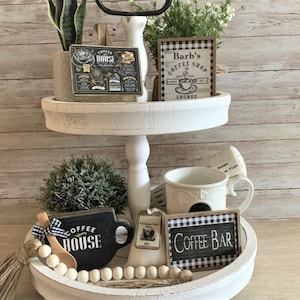 Personalized Coffee Shop Sign. Set of 5. Tiered Tray Fillers/Farmhouse Gift /Rustic Country Decor