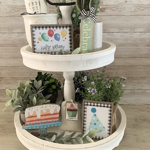 Set of 5 Birthday Tiered Tray Fillers   /Rustic Farmhouse Country Decor
