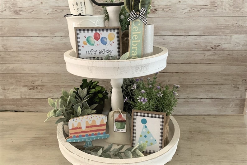 Set of 5 Birthday Tiered Tray Fillers /rustic Farmhouse Etsy