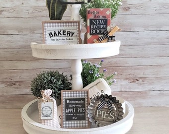 Tiered Tray Baking Decor Set: Rustic Farmhouse Mini Signs