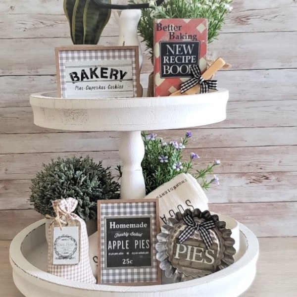 Tiered Tray Baking Decor Set: Rustic Farmhouse Mini Signs