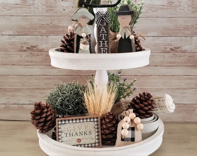 Rustic Thanksgiving Tiered Tray Decor: Pilgrim Mini Set of 5 - Etsy