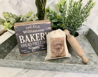 Personalized Bakery Shop Sign. Set of 2. Tiered Tray Fillers/Farmhouse Gift /Rustic Country Decor