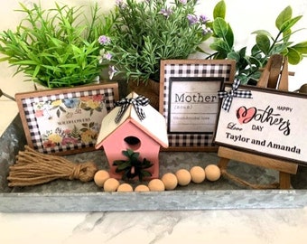 Personalized Mothers Day Gift Special Sign Set of 5 Tiered Tray Bundle /Rustic Farmhouse Decor / Bowl Filler