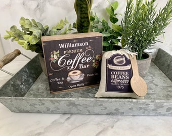 Personalized Coffee Shop Sign. Set of 2. Tiered Tray Fillers/Farmhouse Gift /Rustic Country Decor