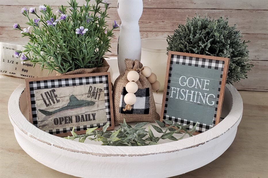 Tiered Tray Fishing Camping Set of 5 Bowl Fillers / /Rustic Etsy