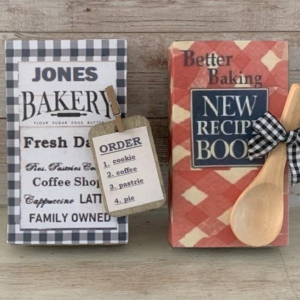 Personalized Bakery Cook Book Set of 2 /Tiered Tray Fillers/Farmhouse Gift /Rustic Country Décor