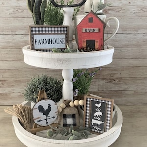 Farmhouse Tiered Tray Decor Set: Rustic Cottage Fillers