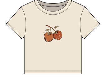 Vintage Persimmon Baby Tee, Retro Fruit Graphic Shirt, Minimal Food Tee, Women's Fitted Baby Tee