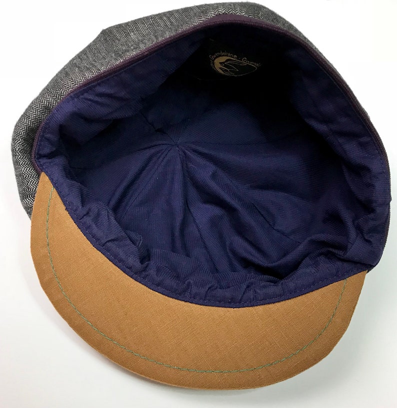 Large Black Gold Boho Unisex Women/'s Cool Summer Bamboo Linen Handmade Newsboy Style Cap Peak One of a Kind Unique