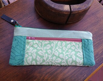 Unique Womens Patchwork Mint Green Tapestry Zipper Wallet Purse Coin Purse Bill Wallet Strong Handmade One of Kind
