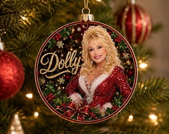 Adorno navideño de Dolly Parton - metal de doble cara - 3,5 pulgadas.