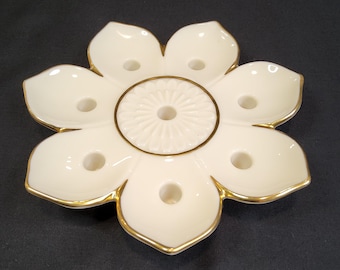 Lenox Vintage Porcelain Lotus Flower Slim 8 Candle Holder with 24k Gold Petal Trim.