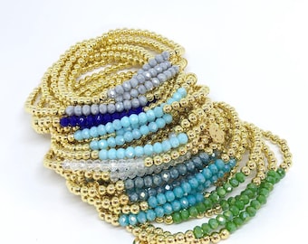 Pulseras de cristal con cuentas rellenas de oro de 4 mm