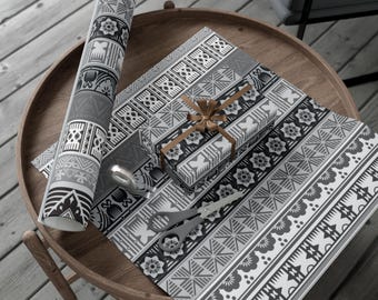 Cadeaupapier met Scandinavische volksmotieven | Scandinavisch geometrisch cadeaupapier