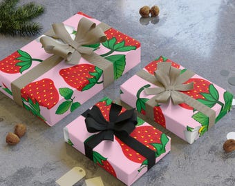 Cadeaupapierrol met aardbeienmotief | Inpakpapier