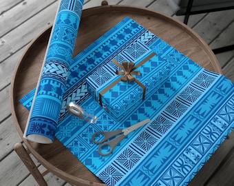 Cadeaupapier met blauw patroon | Cadeauverpakking voor de winterse feestdagen