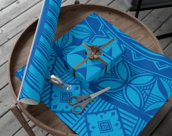 Blauw cadeaupapier | Rol met bloemenpatroon