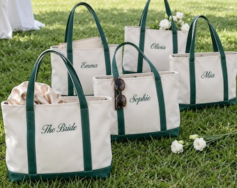 Personalized Bridesmaid Tote Bag, Custom Embroidered Canvas Tote, Wedding Party Shoulder Bag, Bridesmaid Proposal Gifts, Maid of Honor Gift