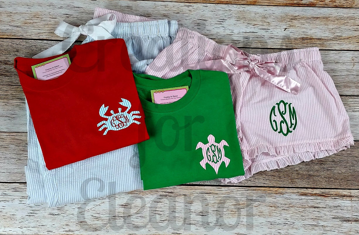 Monogrammed Seersucker Boxer Shorts with Tshirt Monogrammed Etsy