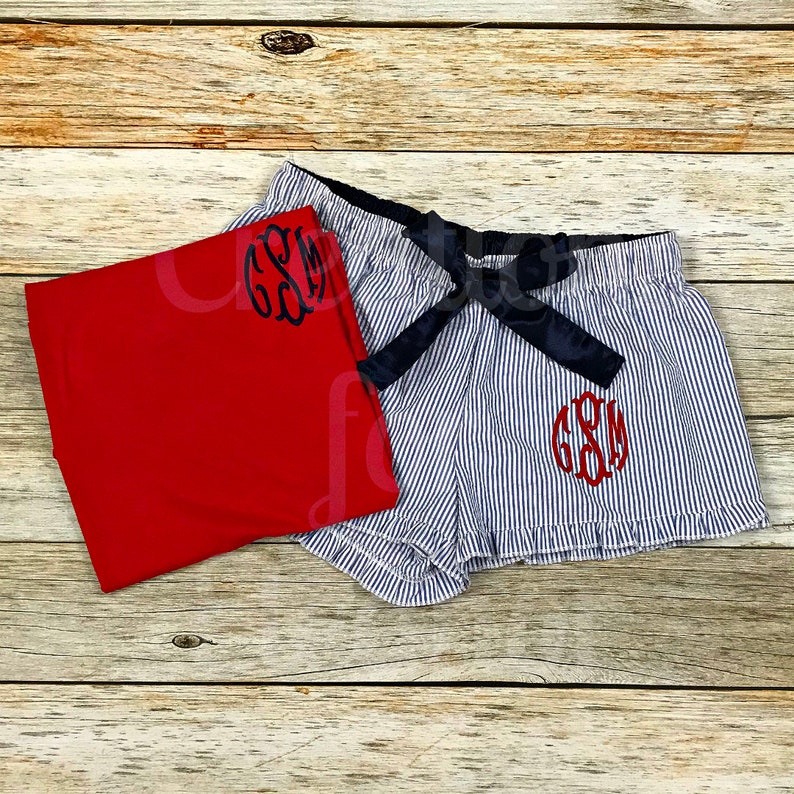 Monogrammed Seersucker Boxer Shorts with T-shirt Monogrammed | Etsy