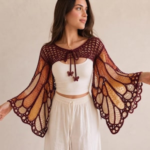Butterfly Wing Crochet Shrug Pattern PDF, Boho Lace Bolero, Festival Cardigan (XS–2XL)