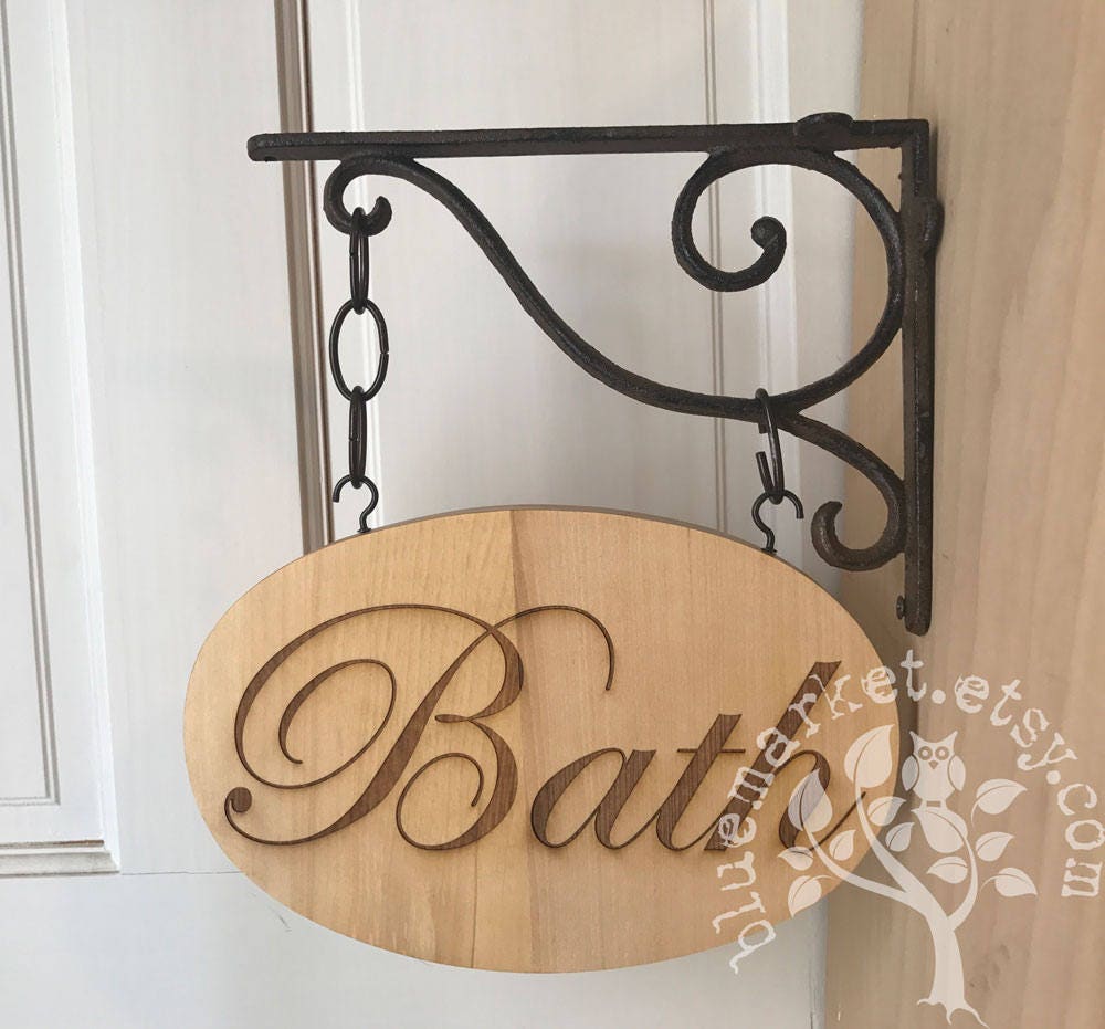 Rustic Bath hanging wrought iron double sided sign Restroom Etsy