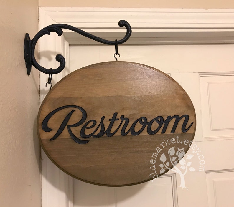 Restroom Bathroom double sided hanging sign with wrought iron Etsy