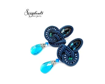 Made to order ! Royal blue earrings. Stud earrings. Blue earrings. Soutache earrings. Soutache jewelry. Swarovski earrings.