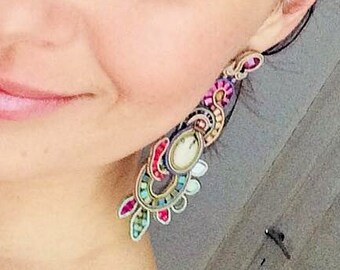 Soutache earrings. Soutache jewelry. Statement earrings. Colorful earrings. Large earrings. Boho earrings. Couture earrings. Gift for her.