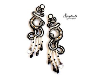 Hand Embroidered Soutache Earrings, Swarovski Crystal Bijoux