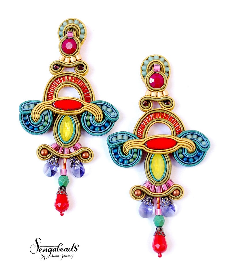 Colorful Earrings. Soutache Earrings. Statement Earrings. Soutache