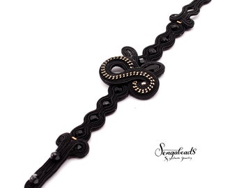 Bracelet soutache noire : bijoux en cristaux Swarovski et perles de verre