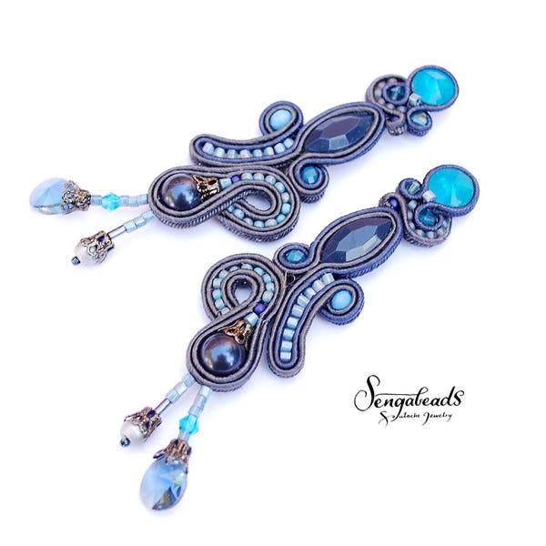 Soutache earrings. Royal blue earrings. Soutache jewelry. Orecchini soutache. Boucles d'oreilles soutache. Long chandeliers