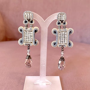 Silver earrings. Swarovski earrings. Hand-embroidered earrings. Soutache earrings. Crystal earrings. Soutache jewelry. Dangle earrings.