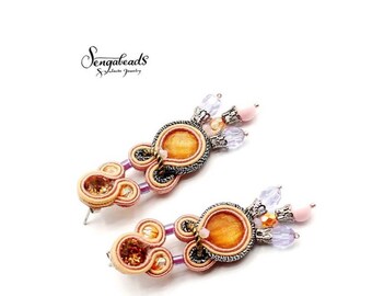 Hand-Embroidered Soutache Earrings: Swarovski Crystal Dangle Earrings