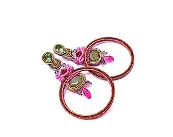 Soutache Hoop Earrings, Swarovski Crystal Artisan Jewelry