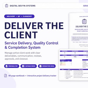 Client Project Delivery System | Service Business SOP Workbook, Excel Tracker, Quality Control & Closeout