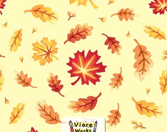 Yellow Harvest Leaf Dance | Autumn Seamless Pattern, Fall Leaves, Leaf, Foliage Thanksgiving, Digital Download