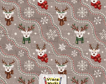 White Reindeer with Wavy Stripe Seamless Pattern (Digital Download)