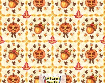 Pumpkin Patchwork Seamless Pattern | Fall, Autumn, Ribbon, Acorn, Halloween, Digital Download
