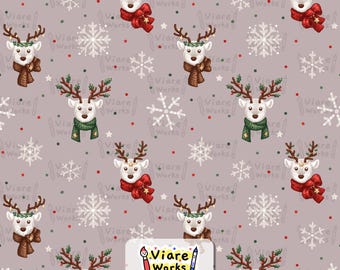 White Reindeer Pattern, Cozy Christmas Pattern, Snowflakes (Digital Download)