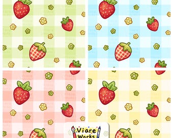 Motif sans couture à carreaux vichy fraises : pique-nique aux fraises, à carreaux, bouquet (Téléchargement numérique)