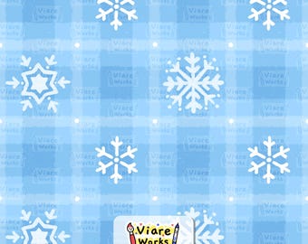 Ice Blue Plaid & Snowflake Seamless Pattern (Digital Download)