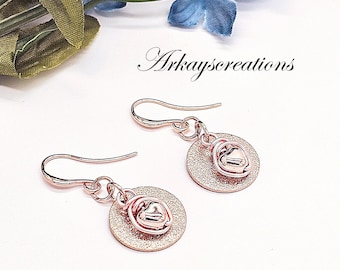 Dainty Rose Gold Dangling Earrings with Wire Wrapped Hearts