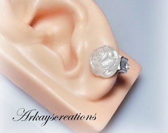 Minimalist Silver Rosebud Clip On Earrings