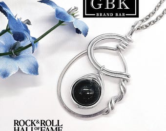 Handcrafted Blue Goldstone Jewelry with Wire Wrapped Aluminum Pendant - Herringbone Design