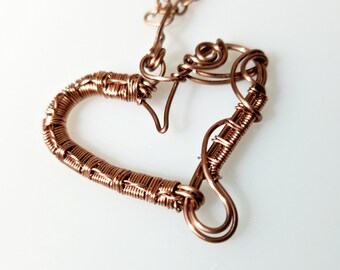 Copper Wire Heart Necklace, Copper Heart, Valentines Day Gift